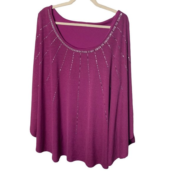 CATO Women Size 22 / 24W Metallic Beaded Pink Sparkle Blouse Bat Sleeve NWOT - Picture 1 of 7